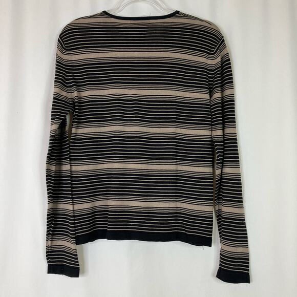 Oliver Perry | Black Beige Striped Silk Cotton Lightweight Sweater Womens XL - Picture 5 of 5